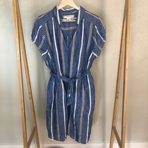 ANTHROPOLOGIE - PILCRO & THE LETTERPRESS BLUE LINEN SHIRT DRESS SIZE 12